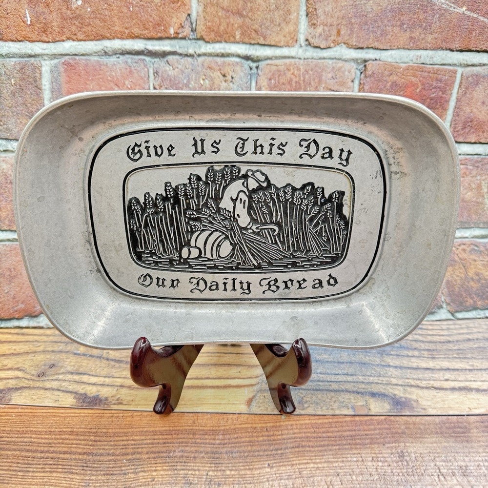 Vintage Wilton Armetale Pewter Tray Give Us this Day Our Daily Bread  USA Patina